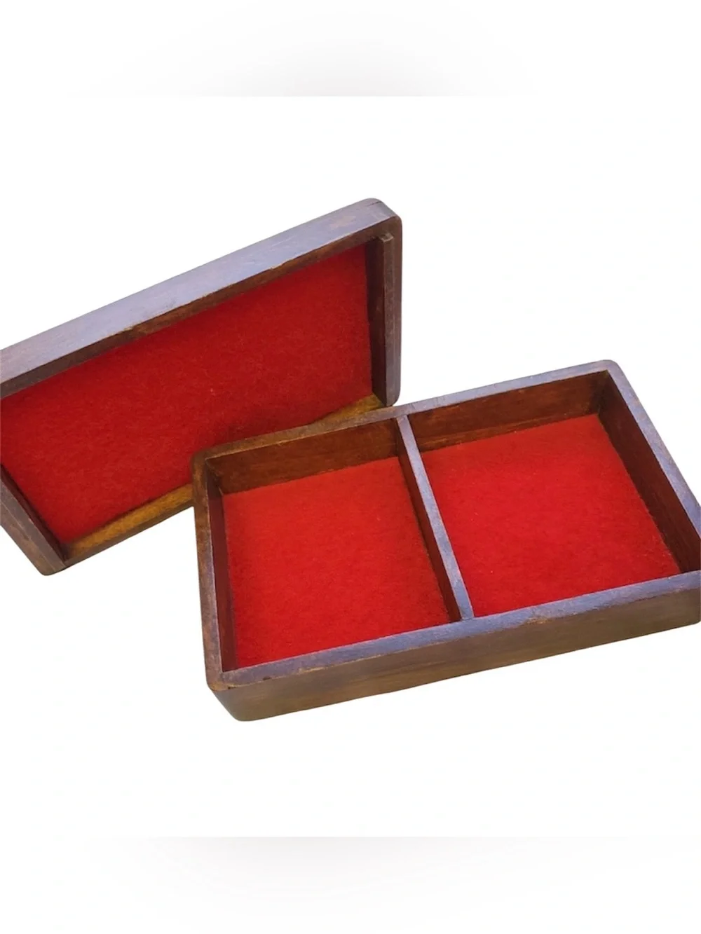 Vintage Handmade Wooden 2- Compartment Trinket/Jewelry Box  w/ Cuddly Fur-Babies